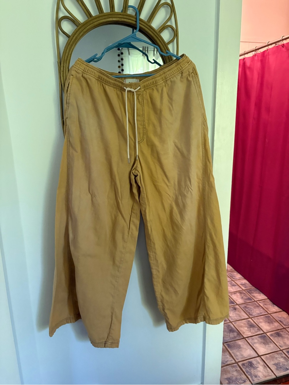 UO BDG extra wide-leg Women’s Drawstring Pants in washed Mustard color